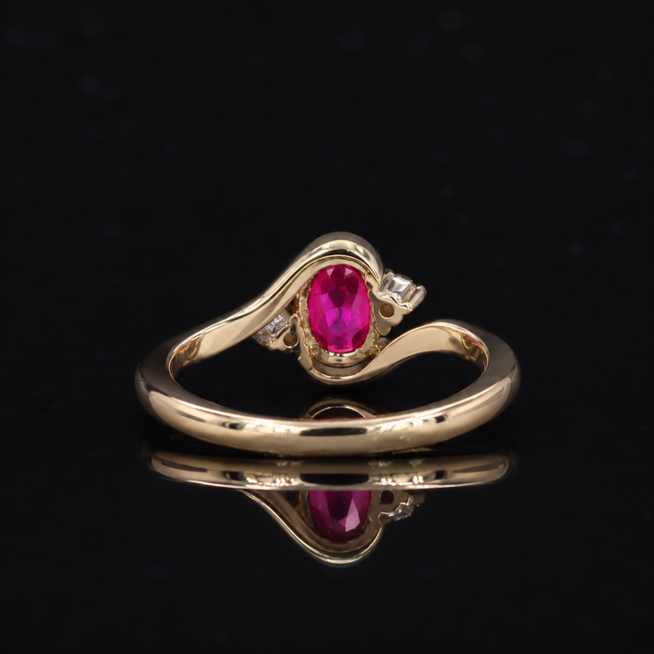 5*7mm Oval Cut Red Ruby with Diamond Twisted Band Ring in 10K Solid Yellow Gold