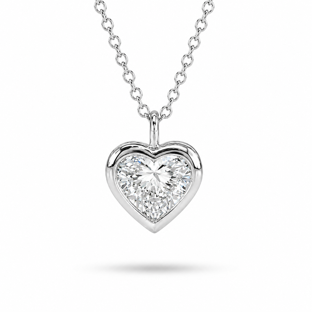 1.00ct Heart-Cut Diamond Bezel Pendant Necklace
