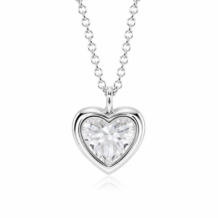 1.00ct Heart-Cut Diamond Bezel Pendant Necklace