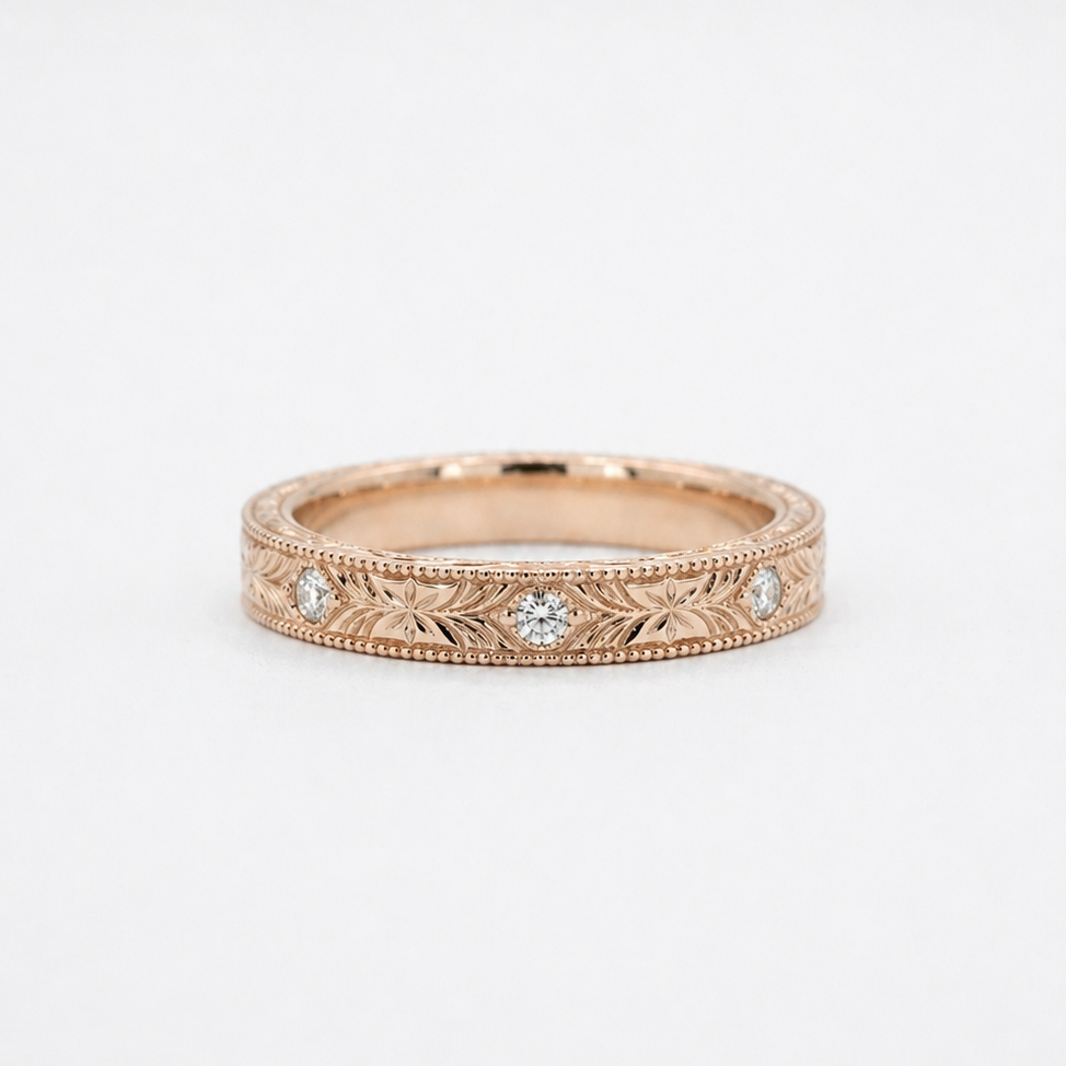 Hand-Carved Diamond Vintage Band (3mm)