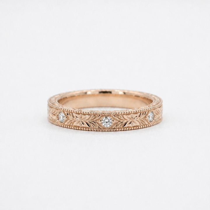 Hand-Carved Diamond Vintage Band (3mm)