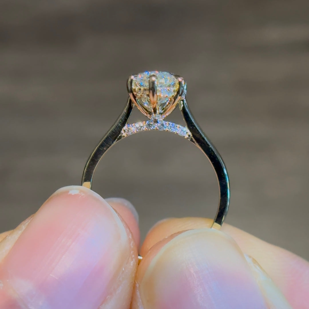 Customized™ 3.20ct Marquise Lab-Grown Diamond Ring with Hidden Halo and Pavé Cathedral Bridge in Yellow Gold