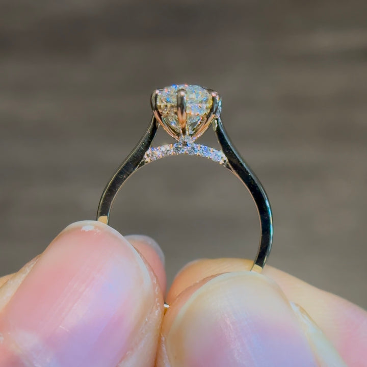 Customized™ 3.20ct Marquise Lab-Grown Diamond Ring with Hidden Halo and Pavé Cathedral Bridge in Yellow Gold