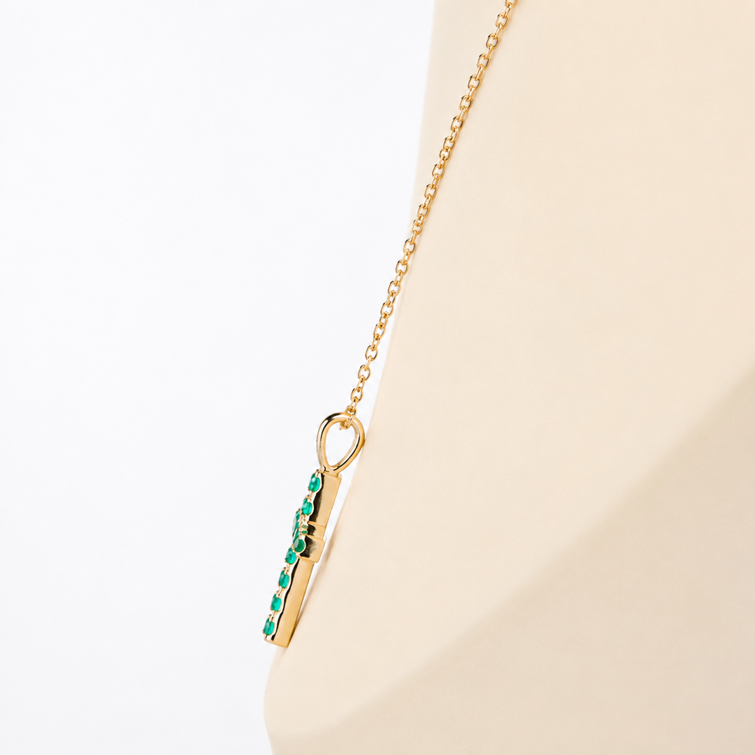 2mm, 0.80ctw Lab-Grown Colombian Emerald Cross Pendant Necklace
