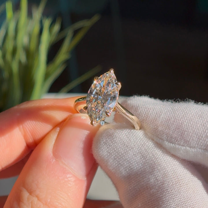 Customized™ 3.20ct Marquise Lab-Grown Diamond Ring with Hidden Halo and Pavé Cathedral Bridge in Yellow Gold