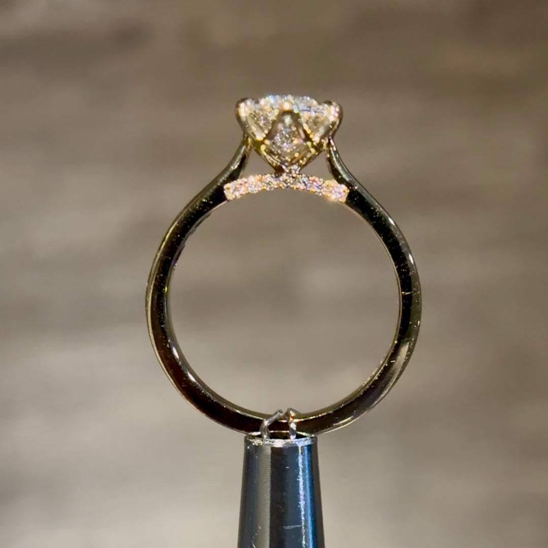 Customized™ 1.50ct Marquise Lab-Grown Diamond Solitaire Ring with Floral Prongs and Pavé Cathedral Bridge in Yellow Gold