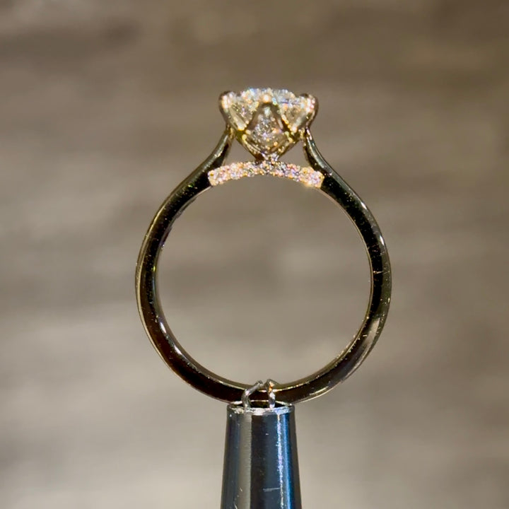 Customized™ 1.50ct Marquise Lab-Grown Diamond Solitaire Ring with Floral Prongs and Pavé Cathedral Bridge in Yellow Gold