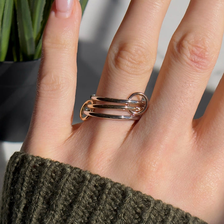 Triple Stacking/Modular Band Ring in 14K Yellow/Rose/White Gold