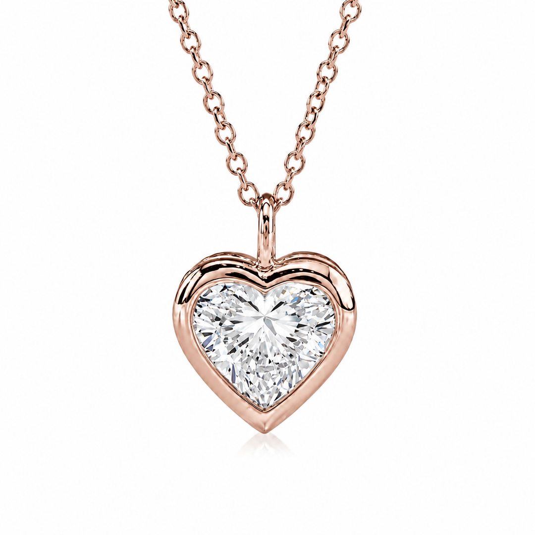 1.00ct Heart-Cut Diamond Bezel Pendant Necklace