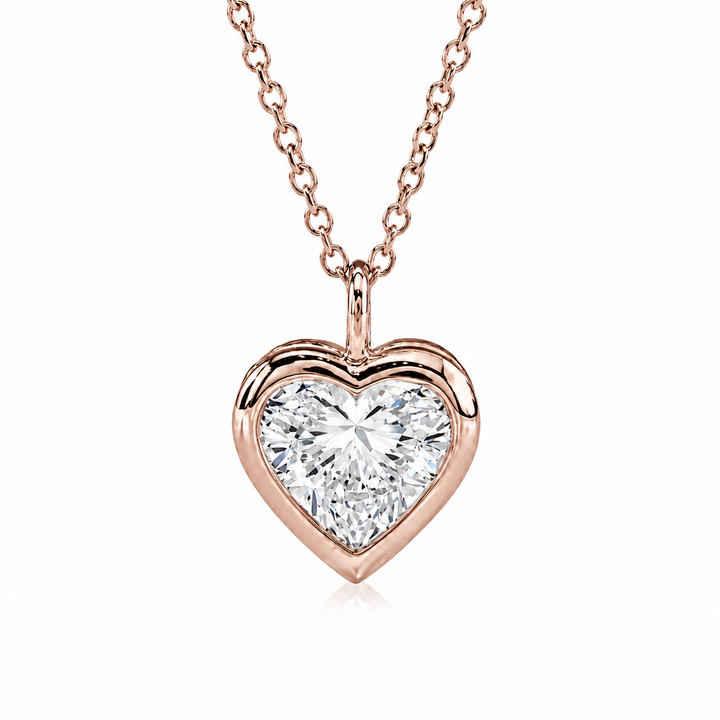 1.00ct Heart-Cut Diamond Bezel Pendant Necklace