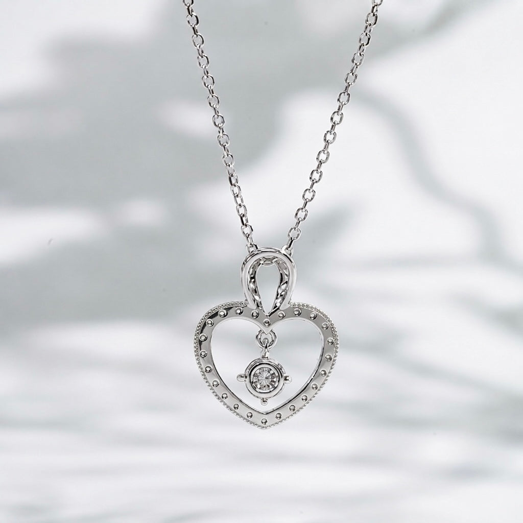 3.9mm, 0.45ct Round Cut Lab Diamond Pavé-Heart Pendant Necklace