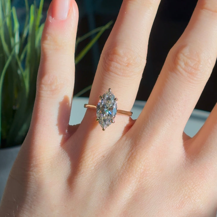 Customized™ 3.20ct Marquise Lab-Grown Diamond Ring with Hidden Halo and Pavé Cathedral Bridge in Yellow Gold