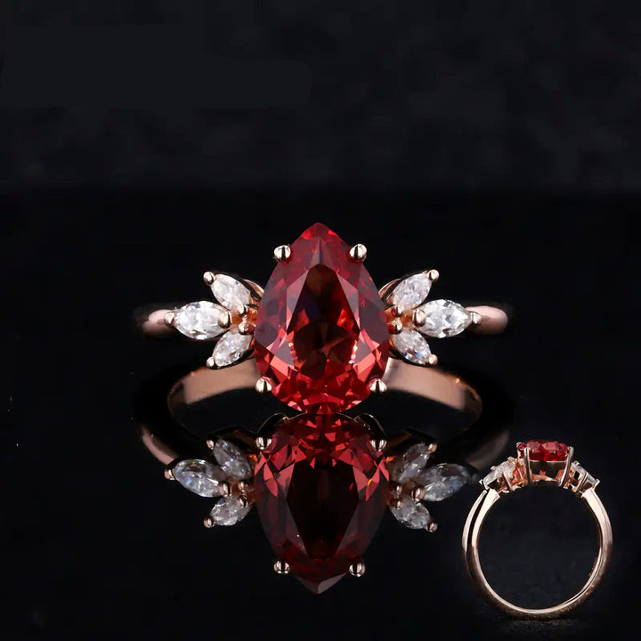 7x10mm, 3.00ct Pear Lab-Grown Ruby with Marquise Diamond Accents in 14K Rose Gold