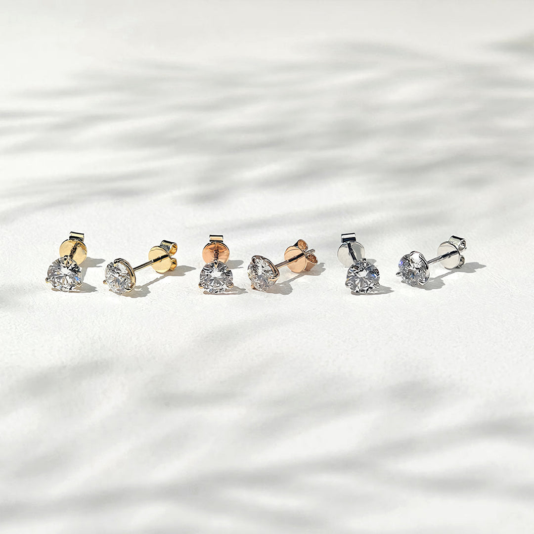 5mm, 1.00ct total Classic Three-Prong Martini Diamond Earrings in 14K Solid White/Yellow/Rose Gold