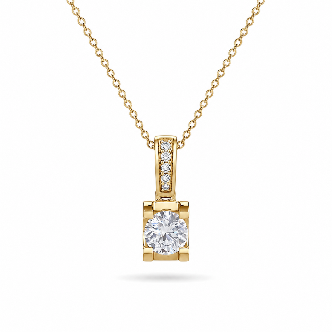 5mm, 0.6ct Round Cut Lab Diamond Pendant with Pavé-Bail Necklace