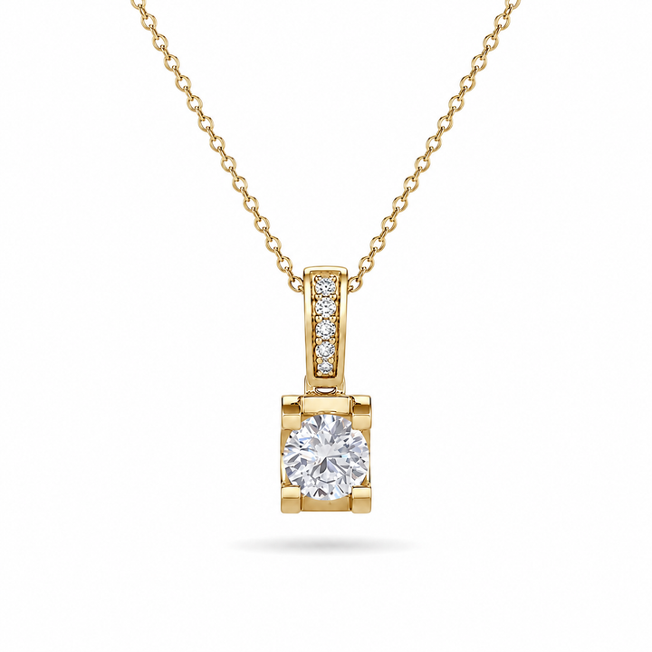 5mm, 0.6ct Round Cut Lab Diamond Pendant with Pavé-Bail Necklace