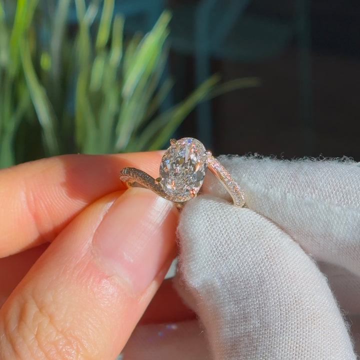 Customized™ 2.50ct Oval Lab-Grown Diamond Solitaire Ring with Donut Pavé Hidden Halo/Curved Band in Yellow Gold