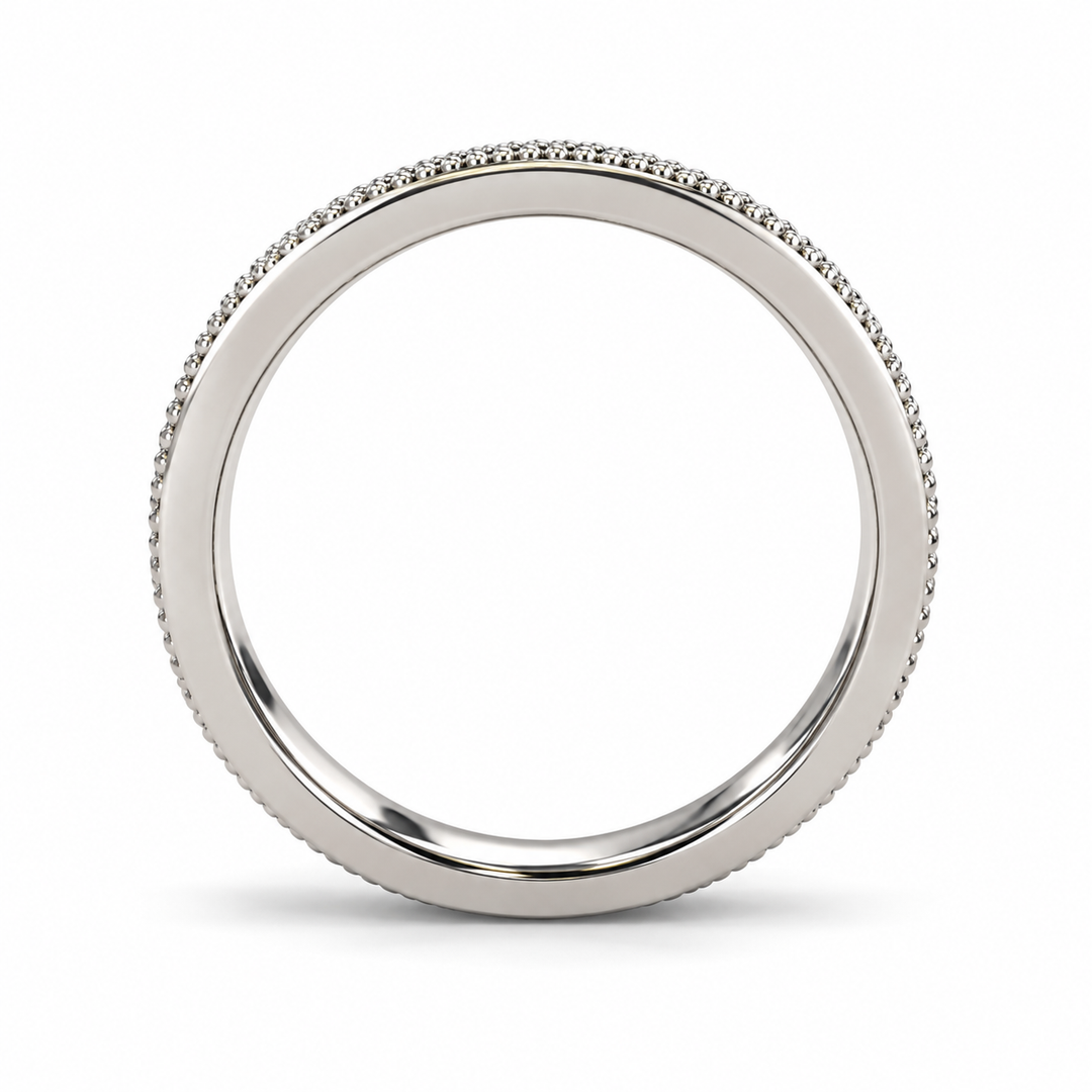 Hand-Carved Diamond Vintage Solid Gold Band (3mm) profile view in 14K White Gold