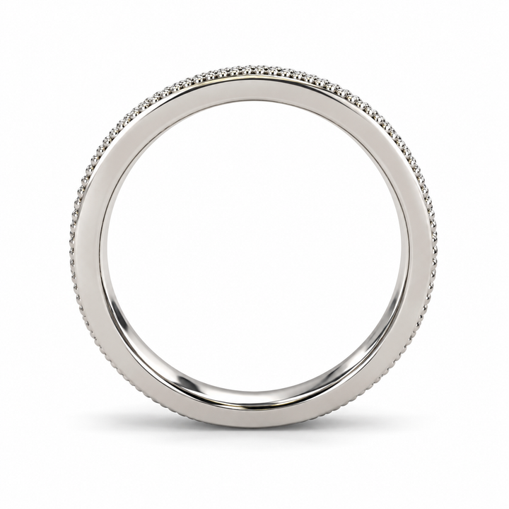 Hand-Carved Diamond Vintage Solid Gold Band (3mm) profile view in 14K White Gold