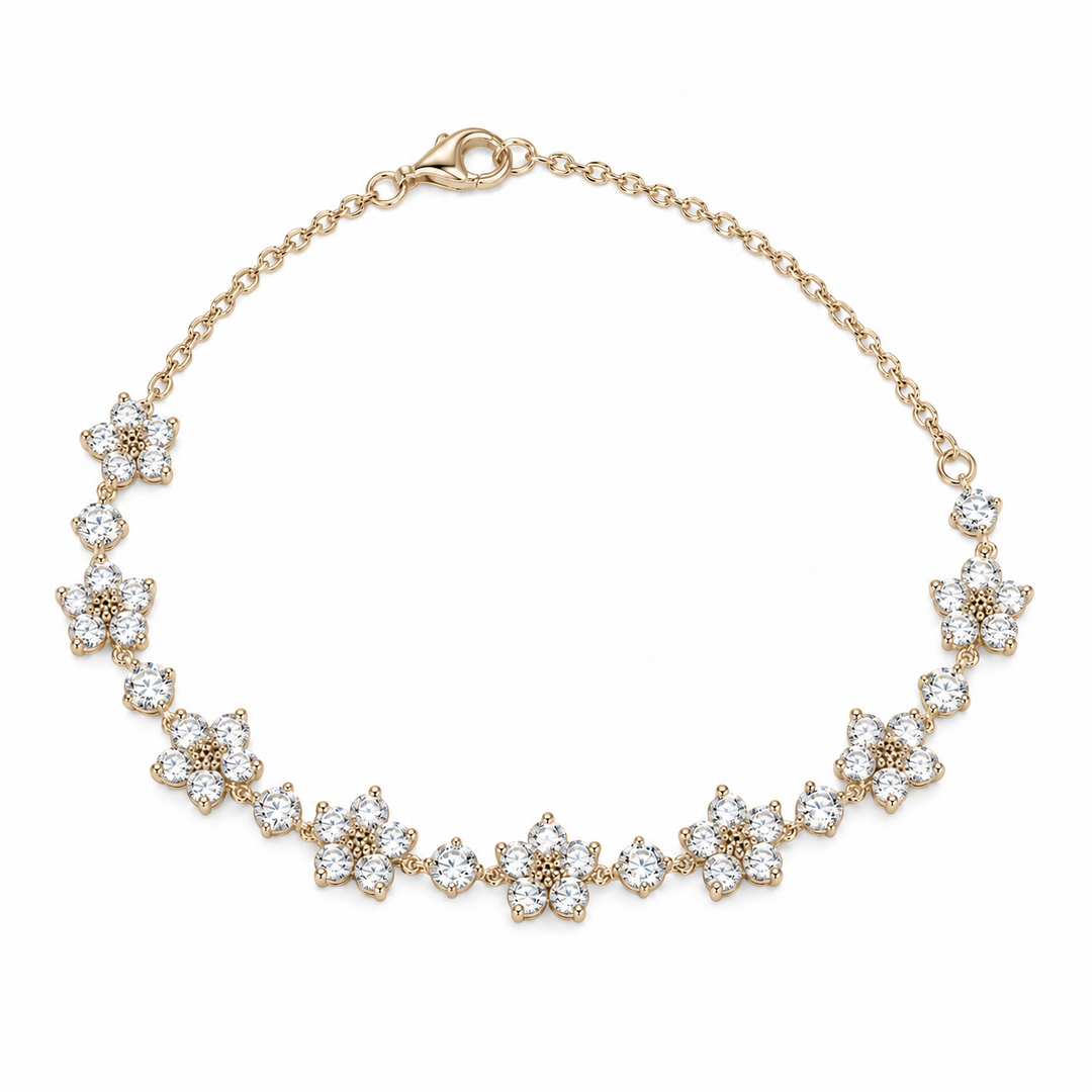 Lab Diamond Flower Bracelet in 14K Yellow Gold
