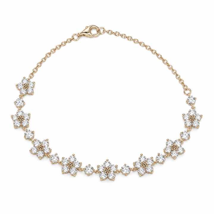Lab Diamond Flower Bracelet in 14K Yellow Gold