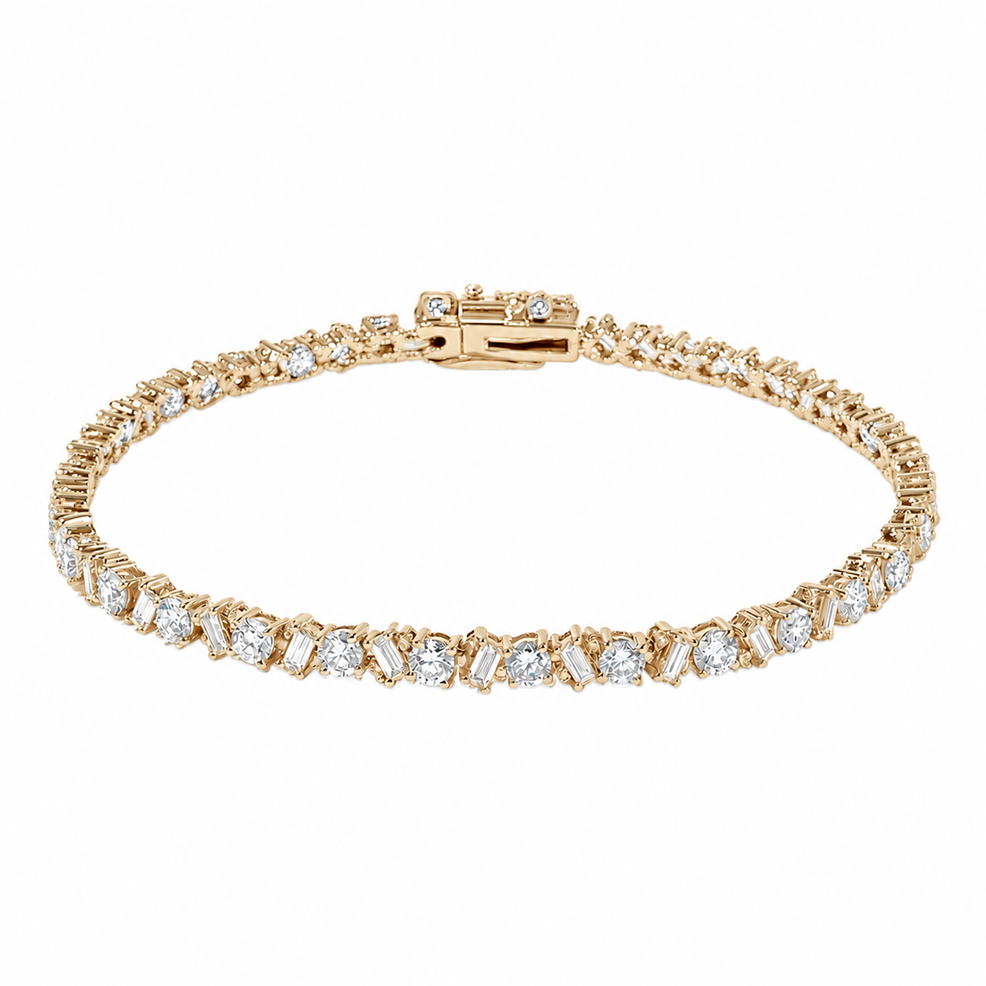 Round & Baguette Lab Diamond Tennis Bracelet in 14K Yellow Gold