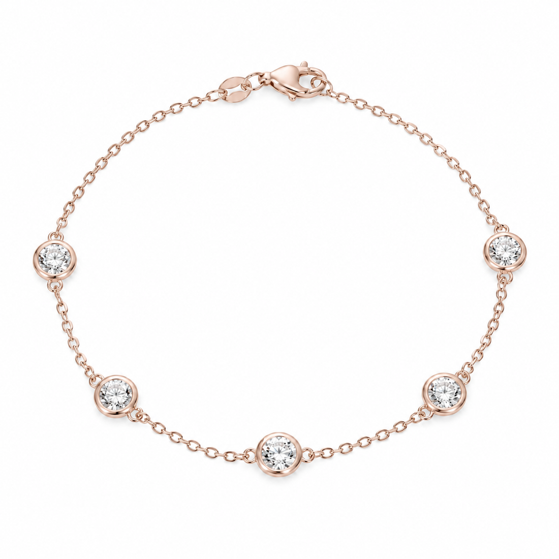 Bezel-Set Lab Diamond Station Bracelet in 14K Rose Gold
