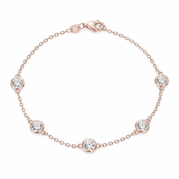 Bezel-Set Lab Diamond Station Bracelet in 14K Rose Gold