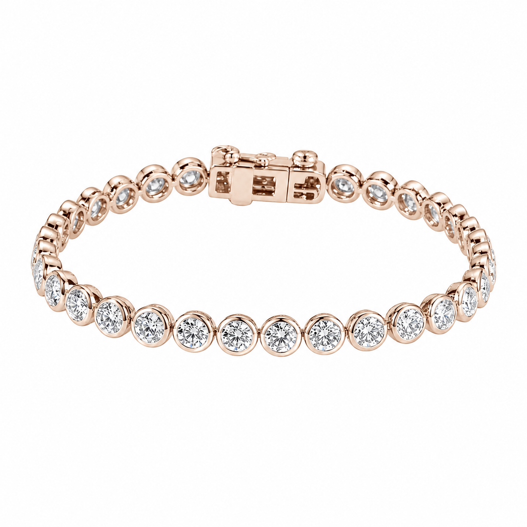 Bezel-Set Round Lab Diamond Tennis Bracelet, 7ctw in 14K Rose Gold