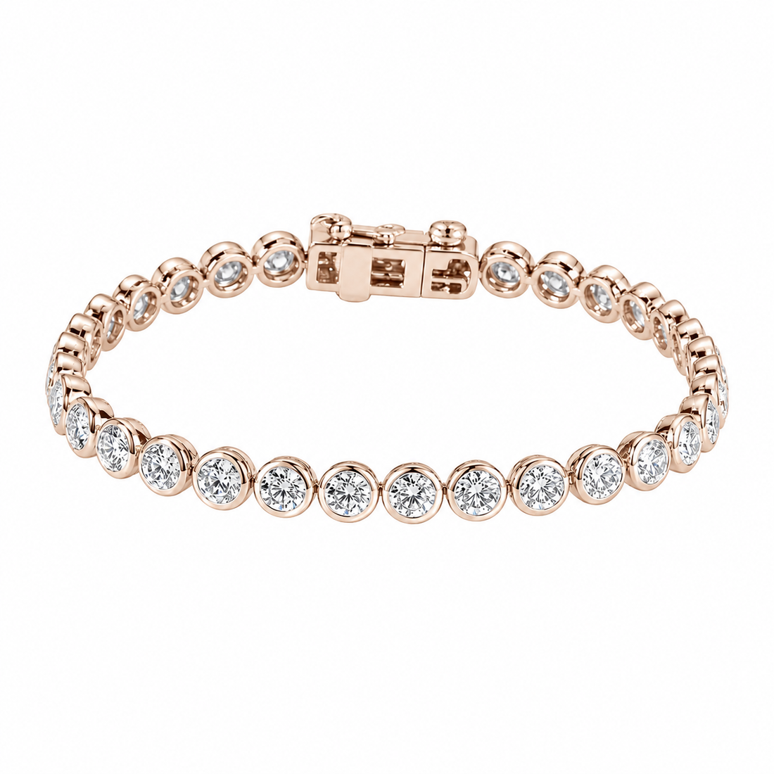 Bezel-Set Round Lab Diamond Tennis Bracelet, 7ctw in 14K Rose Gold