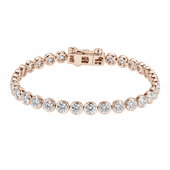 Bezel-Set Round Lab Diamond Tennis Bracelet, 7ctw in 14K Rose Gold