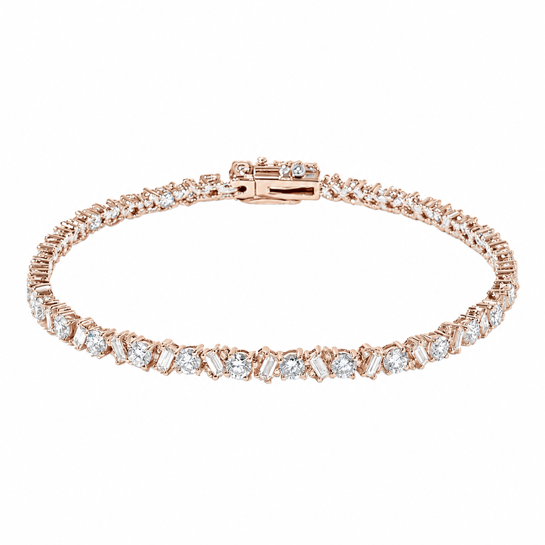 Round & Baguette Lab Diamond Tennis Bracelet in 14K Rose Gold