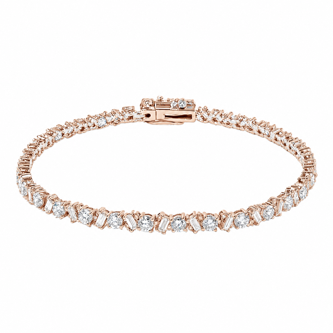 Round & Baguette Lab Diamond Tennis Bracelet in 14K Rose Gold