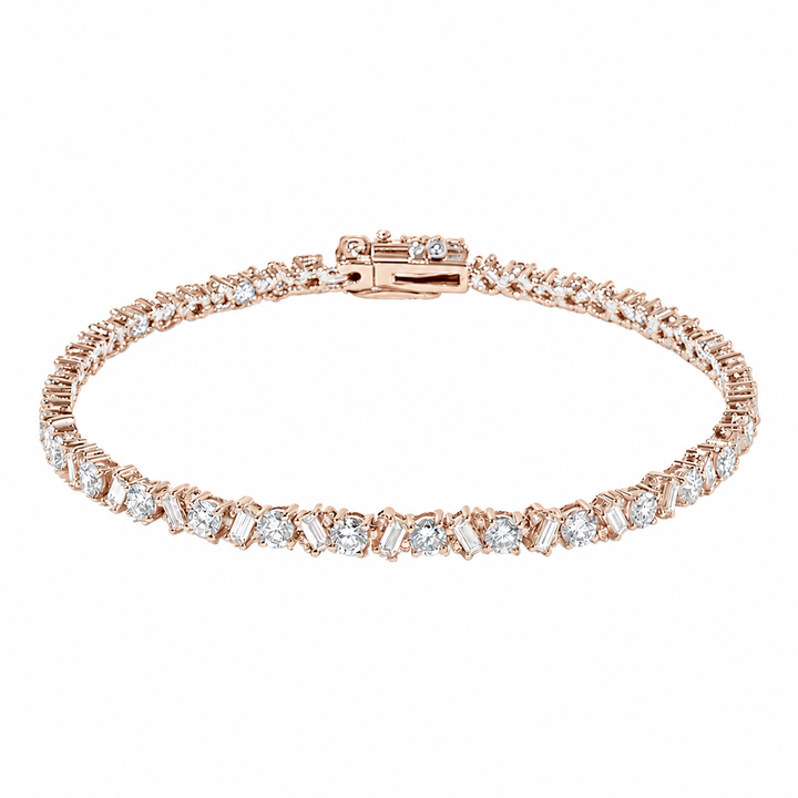 Round & Baguette Lab Diamond Tennis Bracelet in 14K Rose Gold