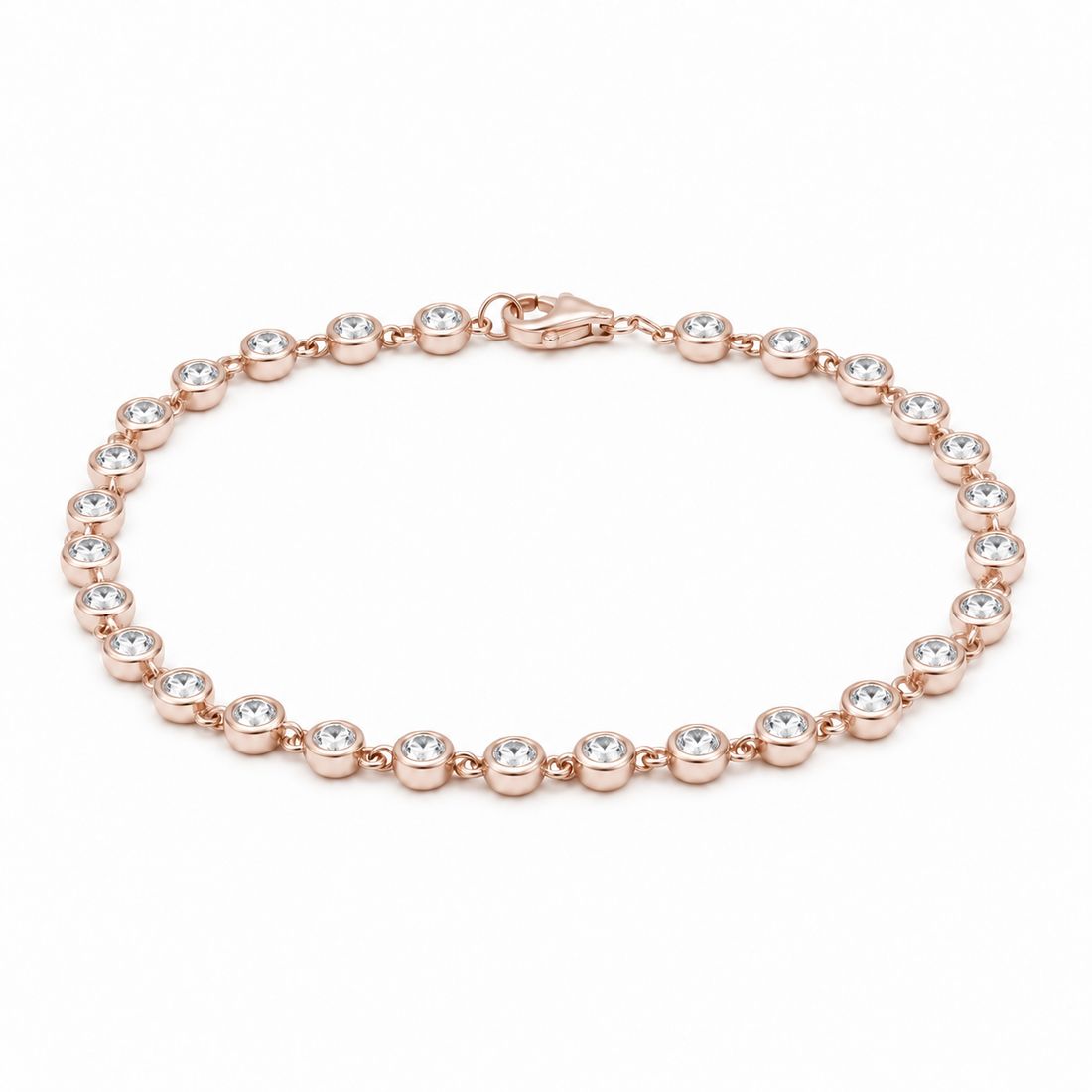 Bezel-Set Round Lab Diamond Tennis Bracelet, 2.5ctw (3mm) in 14K Rose Gold