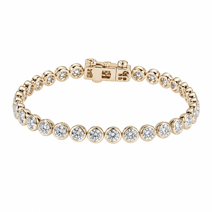 Bezel-Set Round Lab Diamond Tennis Bracelet, 7ctw in 14K Yellow Gold