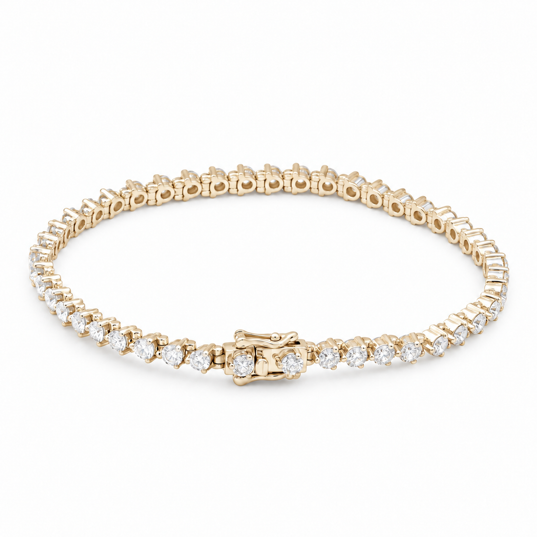 Three-Prong Round Lab Diamond Tennis Bracelet in 14K Yellow Gold