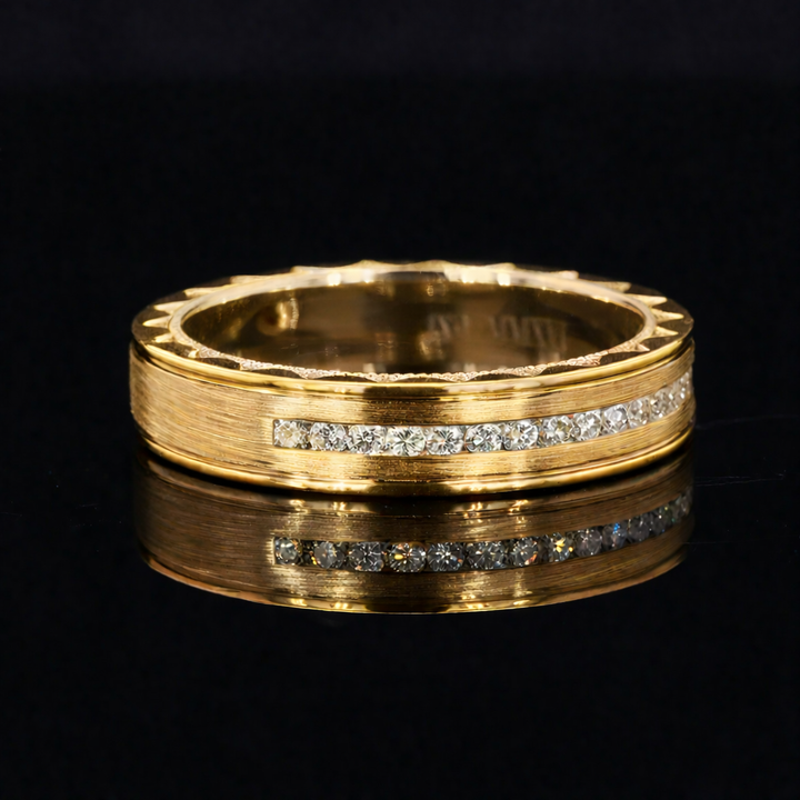 Brushed Gold Diamond Accent Band Ring in 14K Solid Gold (3.5mm)