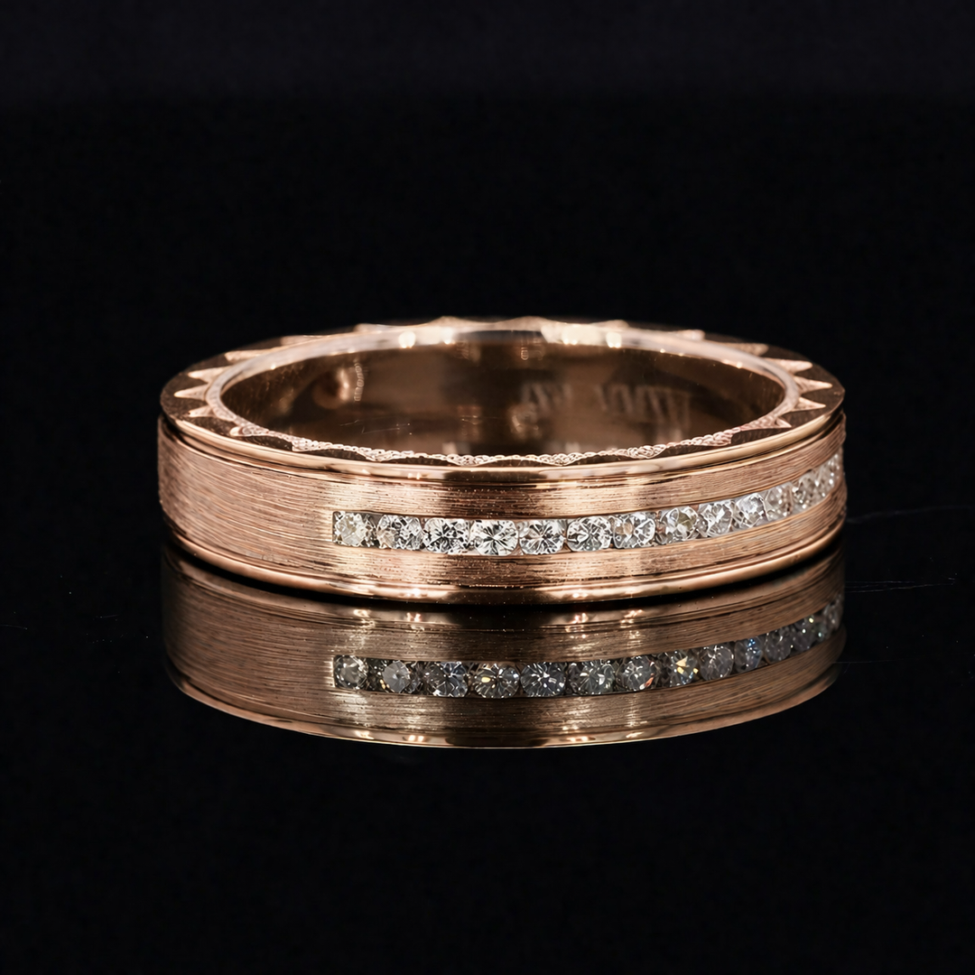 Brushed Gold Diamond Accent Band Ring in 14K Solid Gold (3.5mm)