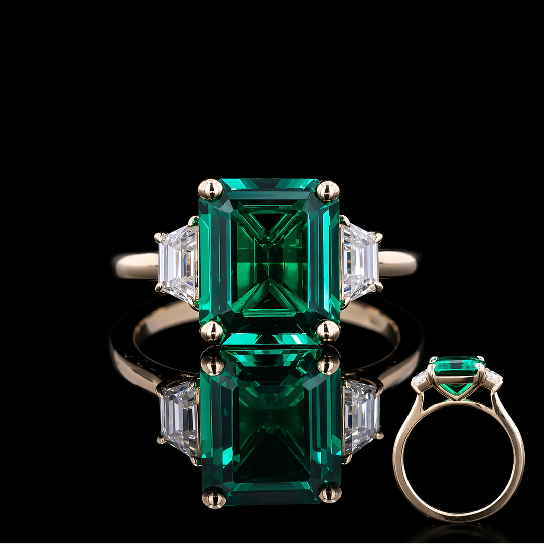 The Meridian — Emerald Three-Stone Ring