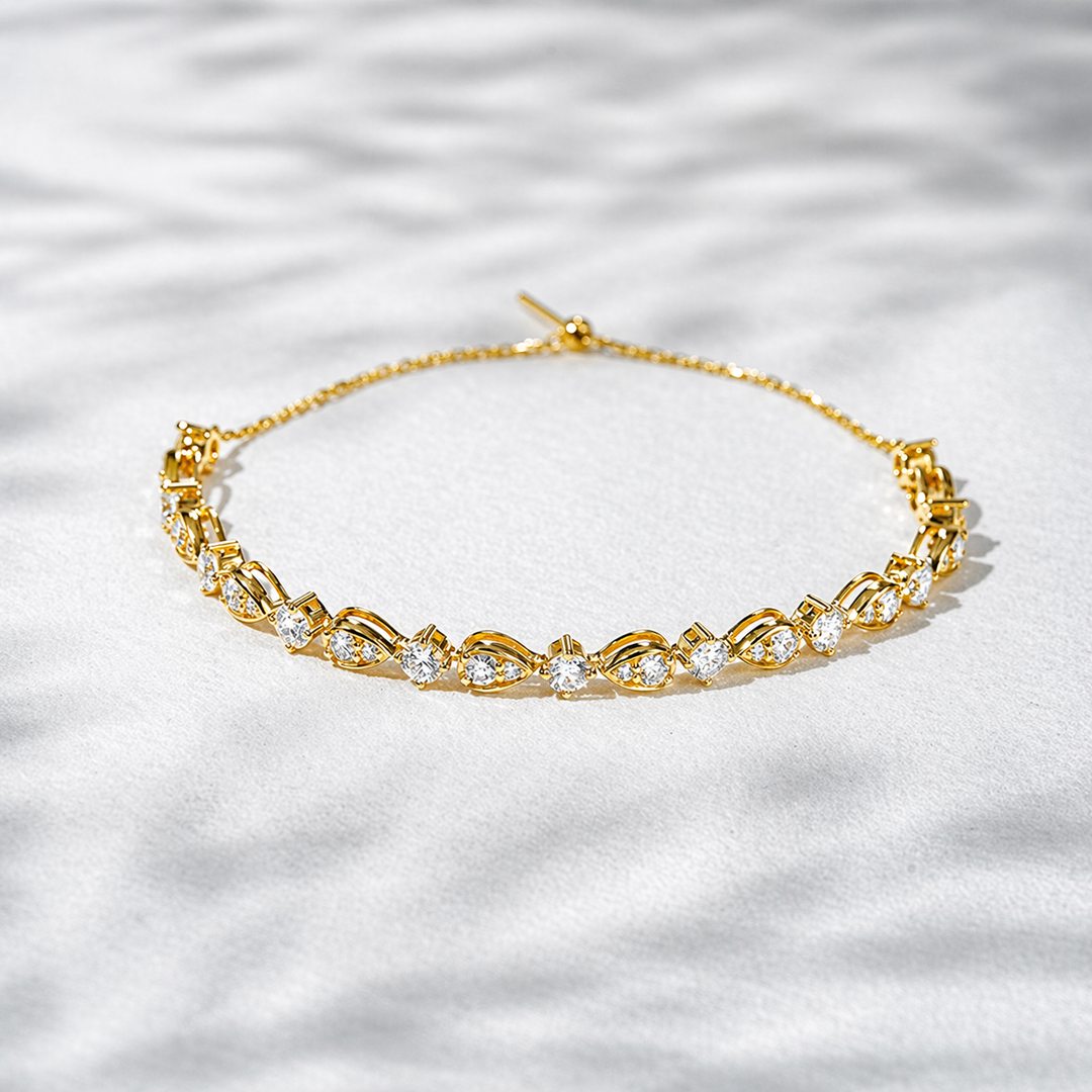 Round Diamond Pear-Link Half-Tennis Bracelet — 4ctw (3.3mm)