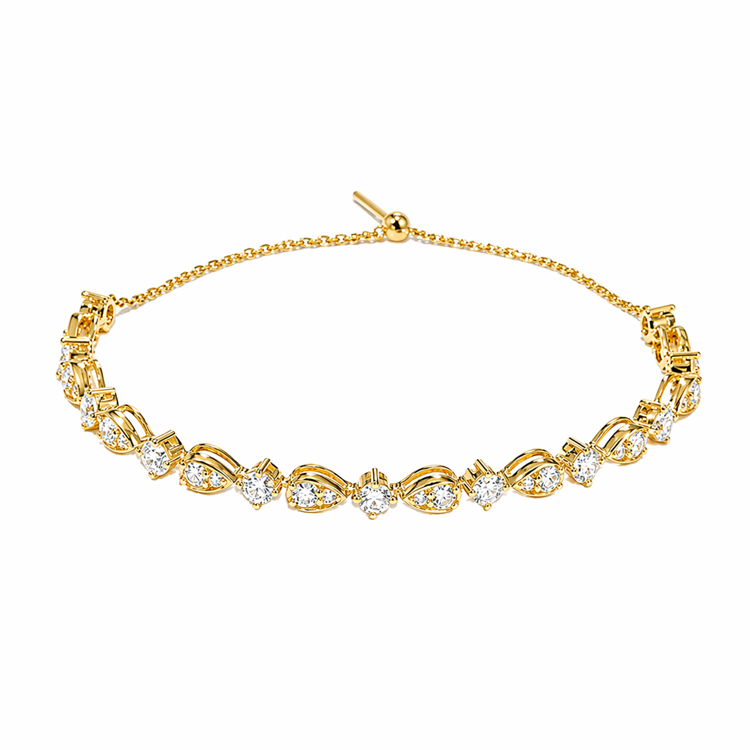Round Diamond Pear-Link Half-Tennis Bracelet — 4ctw (3.3mm)