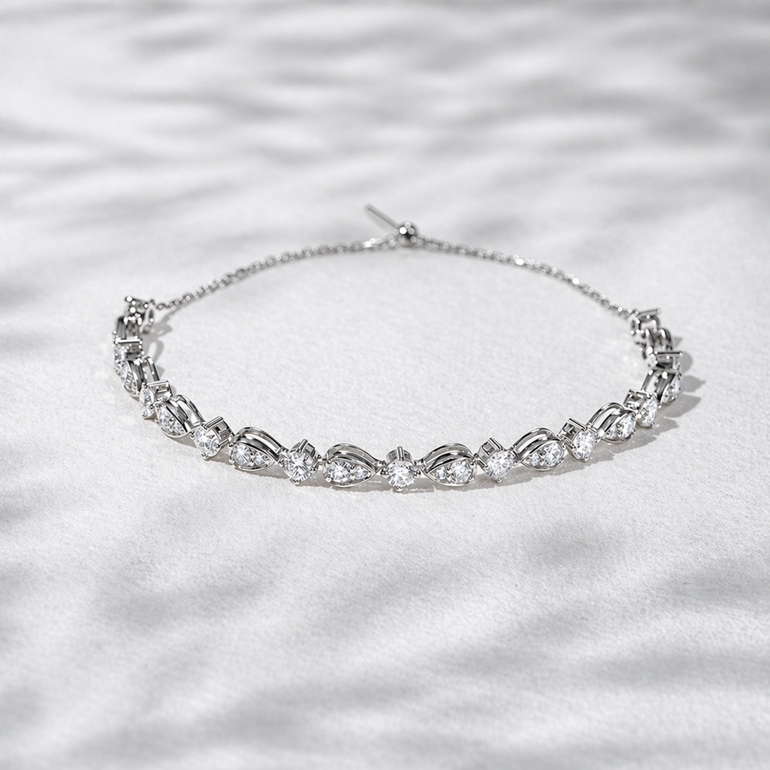 Round Diamond Pear-Link Half-Tennis Bracelet — 4ctw (3.3mm)
