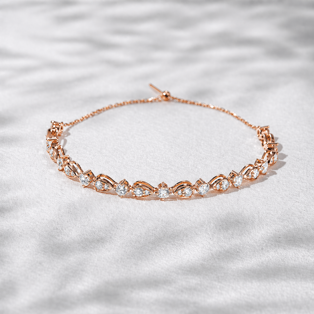Round Diamond Pear-Link Half-Tennis Bracelet — 4ctw (3.3mm)