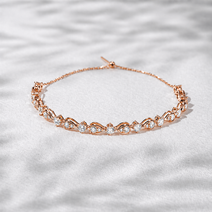 Round Diamond Pear-Link Half-Tennis Bracelet — 4ctw (3.3mm)