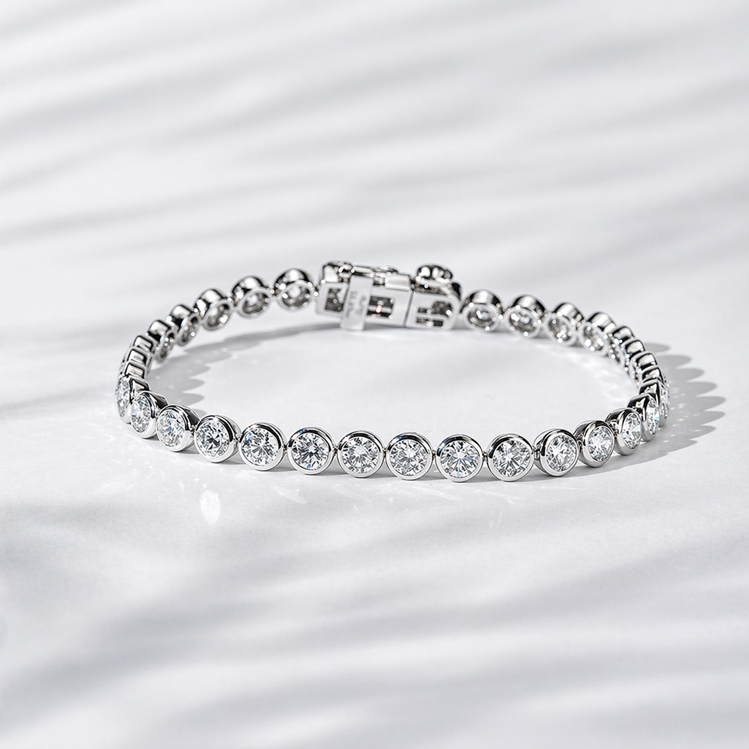 Bezel-Set Round Diamond Tennis Bracelet — 7ctw (3.7mm)