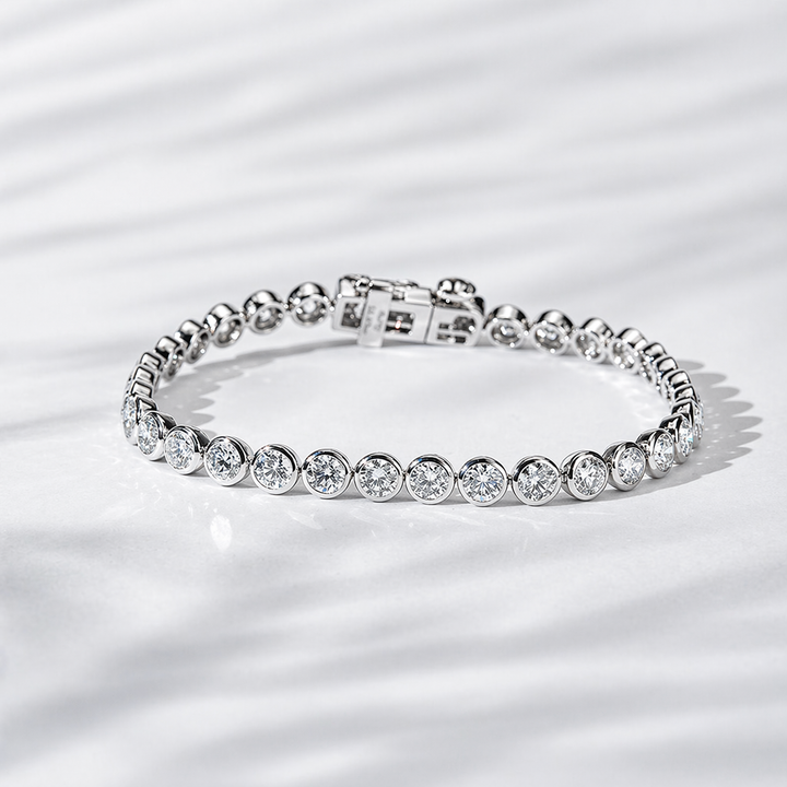 Bezel-Set Round Diamond Tennis Bracelet — 7ctw (3.7mm)