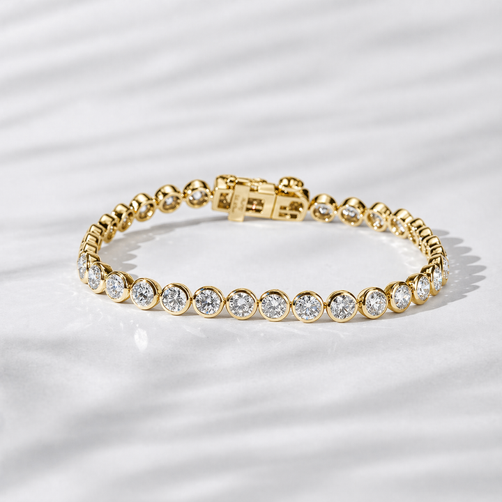 Bezel-Set Round Diamond Tennis Bracelet — 7ctw (3.7mm)