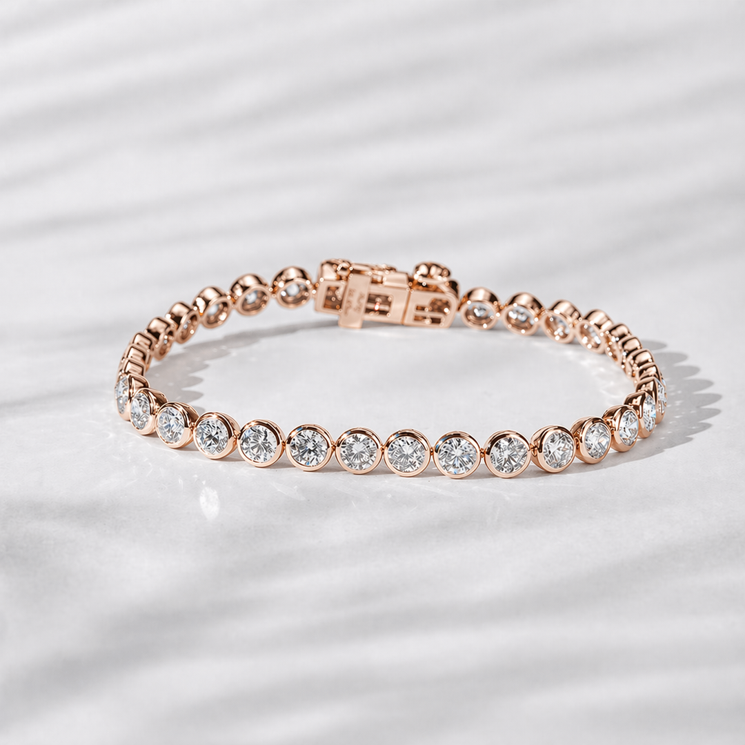 Bezel-Set Round Diamond Tennis Bracelet — 7ctw (3.7mm)