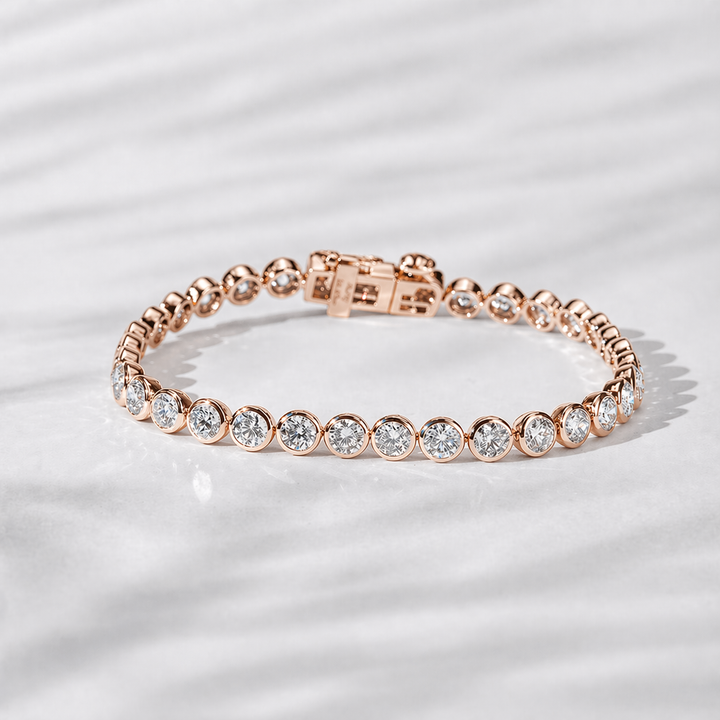 Bezel-Set Round Diamond Tennis Bracelet — 7ctw (3.7mm)